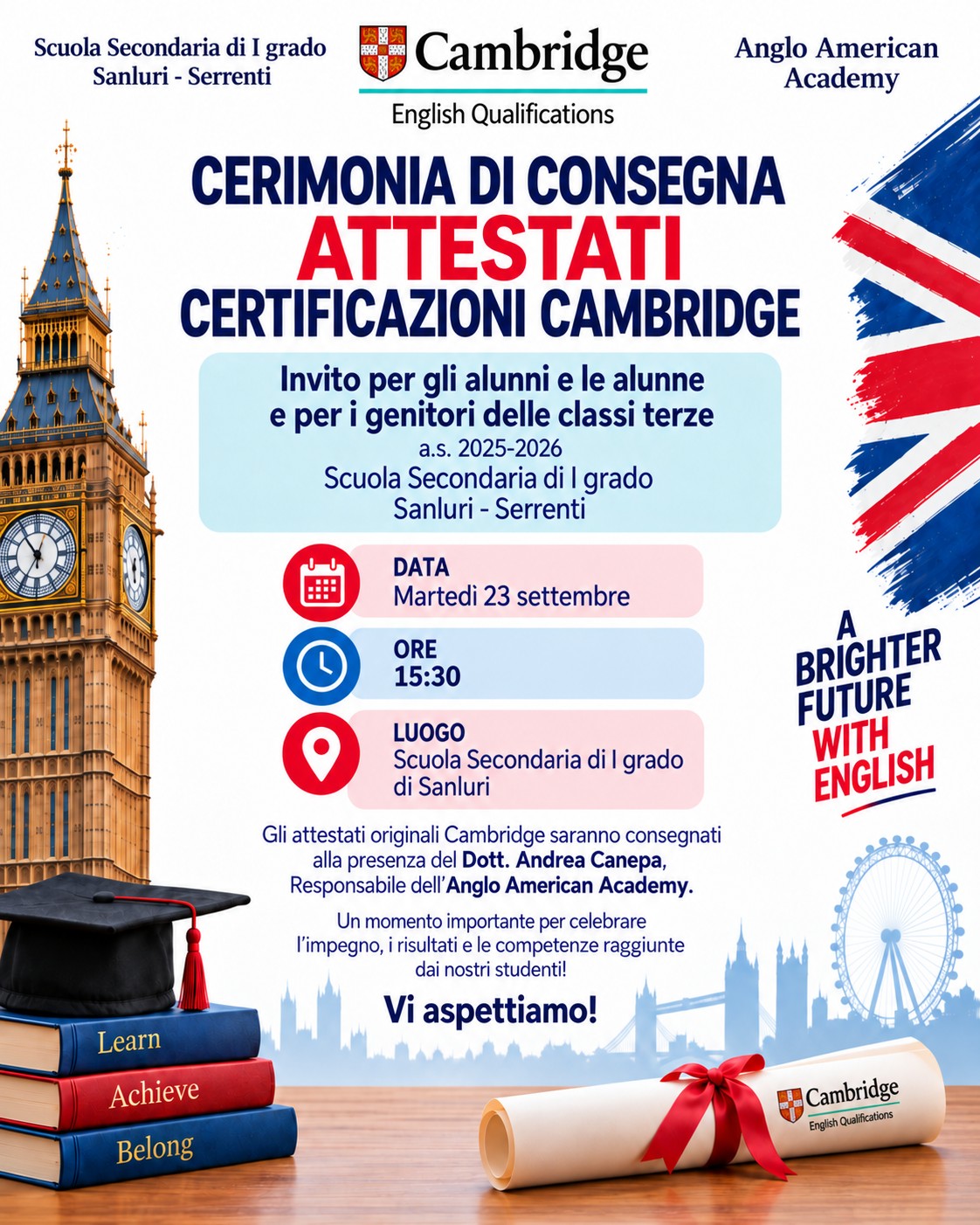 CERIMONIA DI CONSEGNA DEGLI ATTESTATI CAMBRIDGE